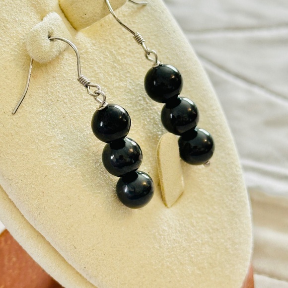 925 Sterling Silver Shungite Dangle Earrings NWOT - Picture 4 of 7